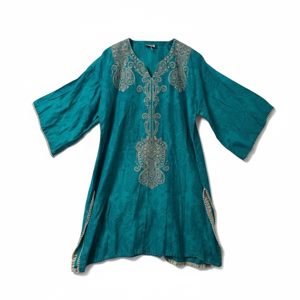 Vintage Nisha Blue Beaded Tunic Top India Boho Ethnic Women’s Medium